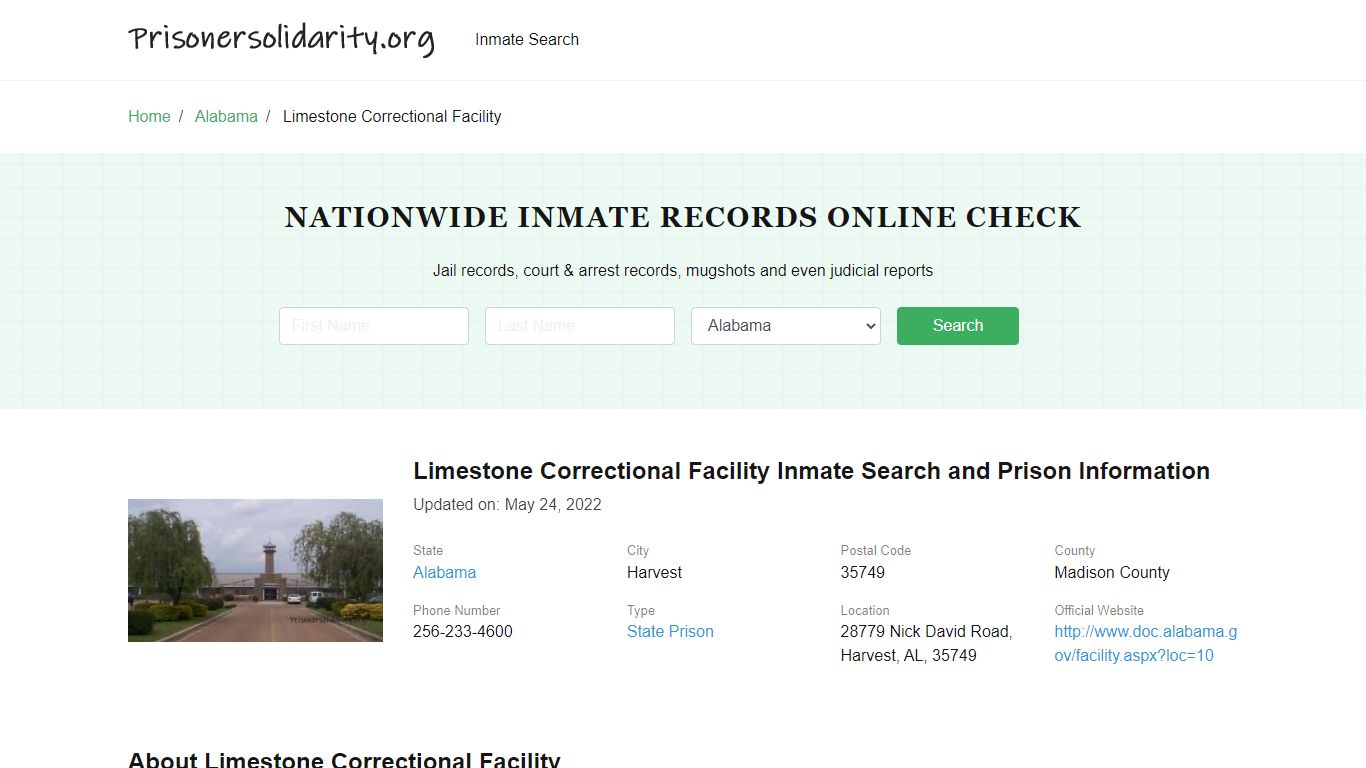 Limestone Correctional Facility Inmate Search, Visitation, Phone no ...