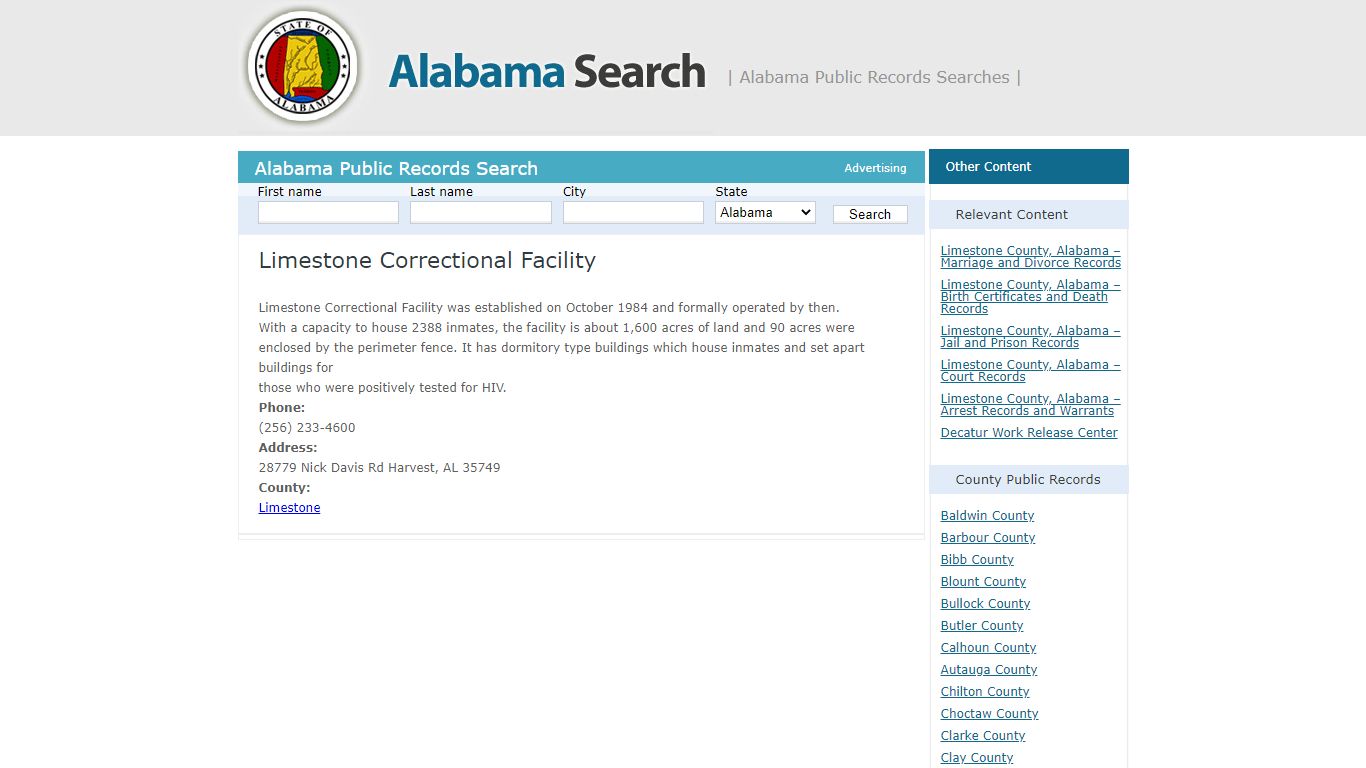 Limestone Correctional Facility | Alabama - AL Search