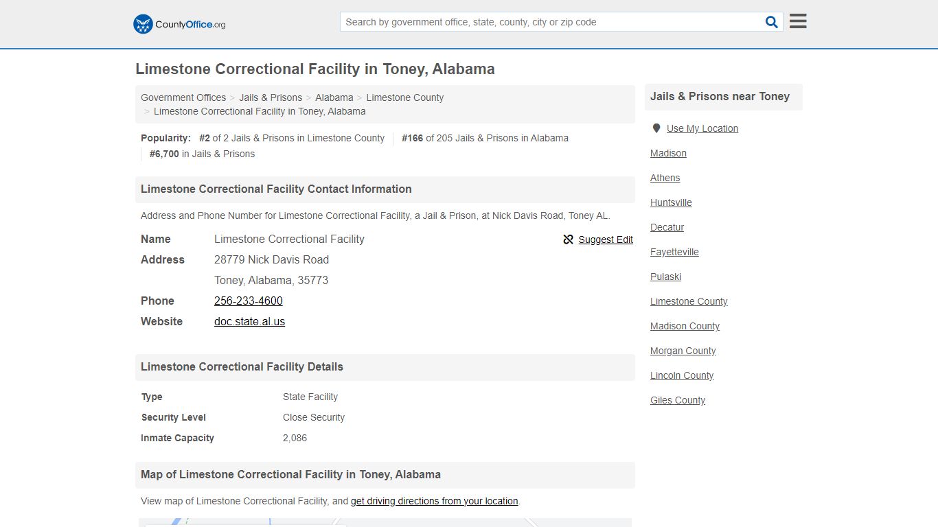 Limestone Correctional Facility - Toney, AL (Address and Phone)